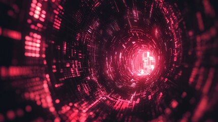 Poster - Abstract red digital tunnel, glowing light, data stream.