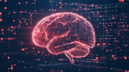 Poster - Digital representation of a brain with glowing circuits, symbolizing technology, intelligence, and data processing in a futuristic context.
