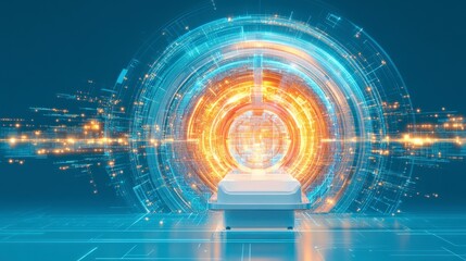 Poster - futuristic technology design featuring a glowing circular pattern surrounding a central object, sugg