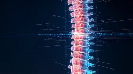 Poster - futuristic visualization of a human spine, showcasing vibrant colors and digital effects in an abstr