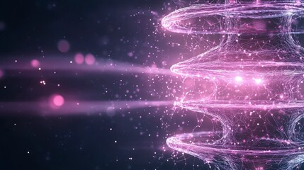 Poster - Glowing pink spiral light patterns with particles create a vibrant, futuristic effect against a dark background.