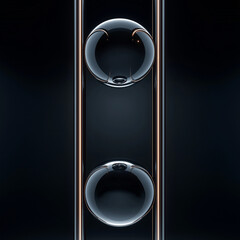 Poster - Abstract Dark Sphere Artwork Two Glossy Black Spheres Between Metal Bars