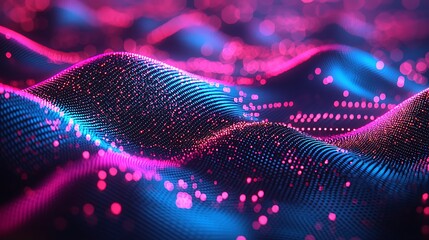Poster - Abstract Digital Wave Glowing Particles Pink Blue Technology Background