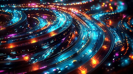Poster - Abstract Futuristic Cityscape Neon Lights Network Technology Background