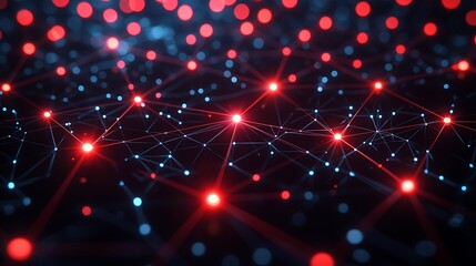 Poster - Abstract Network Connection Red Blue Glowing Nodes Data Technology