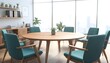 © Jojo* - Modern Teal Chairs Surround Wooden Table In Bright Room