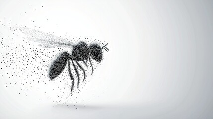 Wall Mural -  A monochrome image captures a bee in flight, with specks emanating from its wings