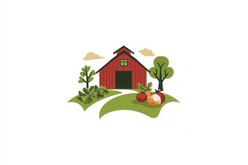 Aufkleber - Rustic barn logo featuring fresh vegetables showcasing a clean and modern aesthetic for farm products