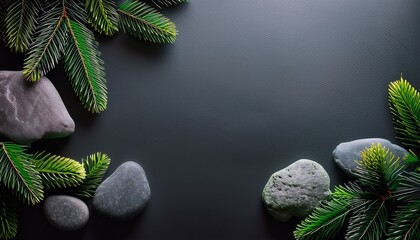 Wall Mural - christmas background made of natural branches and stone for copy space ideal for winter christmas new year and other purposes