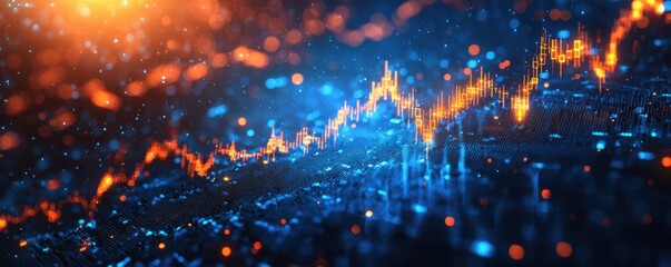 Poster - Dynamic and vibrant stock market graph in blue and orange tones