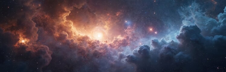 Wall Mural - panoramic view of cosmos with celestial clouds. starry sky galactic wallpaper. universe background w