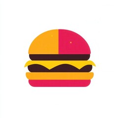 Poster - Flat burger logo design showcasing minimalist style with bold colors for a fast food brand aimed at playful visuals and clean aesthetics