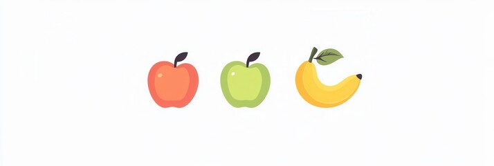 Aufkleber - Minimalist fruit logo design featuring abstract apple, pear, and banana on a clean white background with modern simplicity