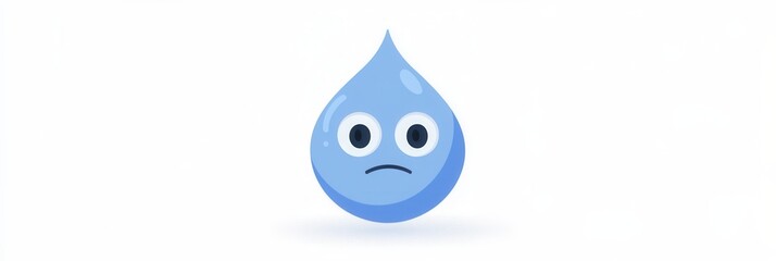 Poster - Sad blue water drop is illustrated in minimalist style with simple design showing expressive eyes conveying emotion