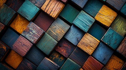 Poster - Colorful Wooden Cubes Texture Background Pattern Design