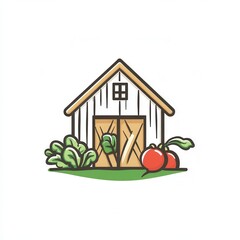 Poster - Rustic barn logo showcasing fresh vegetables and a modern farm aesthetic ideal for agricultural branding and farm products promotion