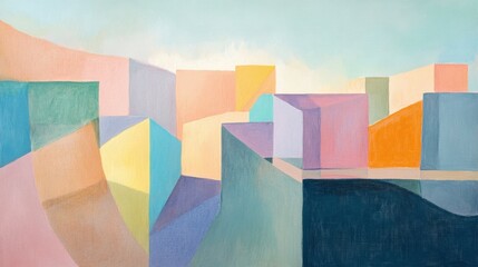 Poster - Abstract Pastel Landscape with Geometric Shapes in Soft Hues