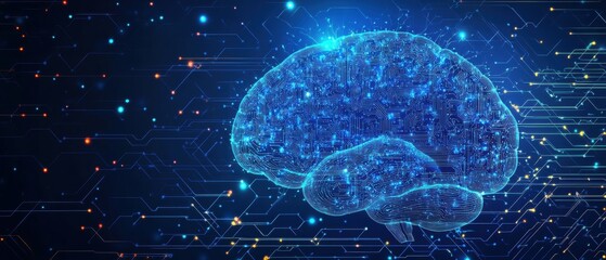 Aufkleber - Abstract digital brain on a circuit board background with copy space for an artificial intelligence concept banner design Generative AI