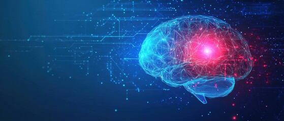 Aufkleber - Abstract blue background with colorful low-poly brain and circuit board elements for an artificial intelligence concept illustration design Generative AI