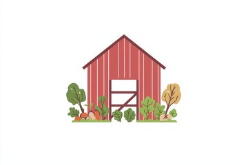Aufkleber - Rustic barn surrounded by fresh vegetables showcasing farm products with a clean and modern aesthetic