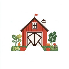 Poster - Fresh farm products logo featuring rustic barn and vibrant vegetables in a clean modern design