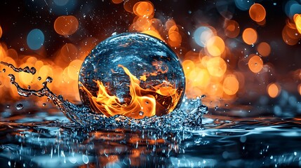 Poster - Fiery Water Sphere Abstract Art Stock Photo