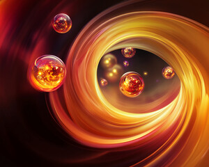 Aufkleber - Abstract swirling orange and red design with glowing spheres, suggesting movement, energy, or a cosmic scene