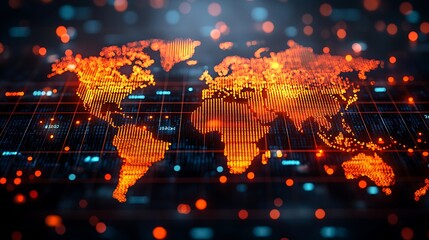 Poster - Glowing Digital World Map Global Network Technology Visualization