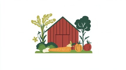 Aufkleber - Fresh vegetables and rustic barn logo for farm products, combining modern aesthetics with natural elements in a clean design