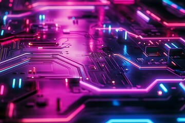 Wall Mural - neon circuit board design