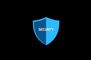Poster - Vector logo design featuring a blue shield symbolizing protection with security text