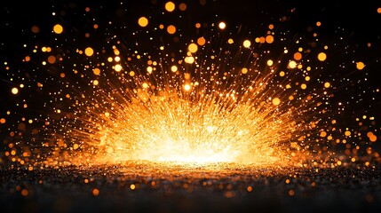 Poster - Golden Sparks Explosion Black Background Energy Power