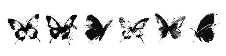 PNG Silhouette butterflies artistic pattern, element set on transparent background