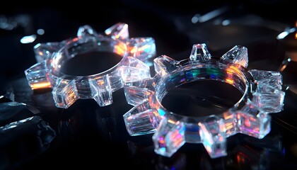 Poster - Crystal Gears Interlocking in Dark Setting