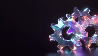 Poster - Illuminated Glass Gears Interlocking in Dark Setting