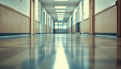 Poster - Ethereal Abstract Blur In Empty High School Corridor: A Creative Environment With A Distinctive Blurred Focus.