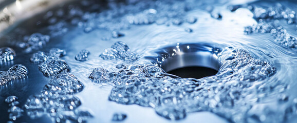 Poster - close-up of water swirling down a drain, showing numerous bubbles and ripples. represents the cycle 