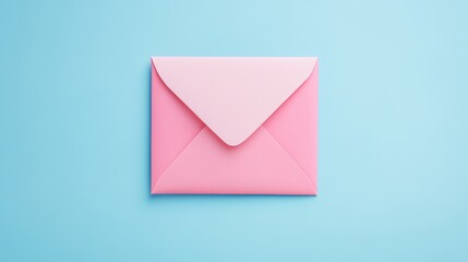 Poster - Pastel Pink Envelope on Blue Background Minimalist Design Modern Stationery Elegant Letter Correspondence Communication Cute Romantic Soft Colors     