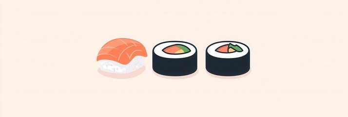 Poster - Create a visual branding of sushi rolls featuring simple designs and pastel colors representing Japanese cuisine in modern style
