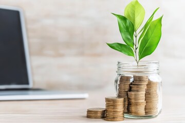 Poster - Concept of Passive Income Growth through Investment with Money and Plant in Jar