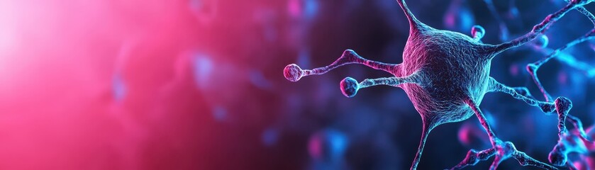 Poster - Innovative Medical Research Visualizing Cell Structures in Vibrant Colors and Dynamic Patterns