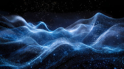 Wall Mural - Ephemeral dust particles suspended in the boundless emptiness of space, dark universe, cosmic suspension, stellar glow. Boundless - Horizon. Illustration