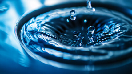 Aufkleber - Close-up of water droplet impact, creating concentric ripples and bubbles, showcasing fluidity, motion, and freshness, ideal for purity or hydration concepts