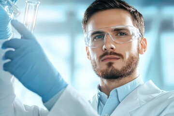 Poster - scientist conducts research in advanced laboratory technology with precision and focus