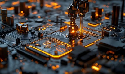 Poster - Futuristic Circuit Board with Glowing Pathways, Advanced Technology Concept
