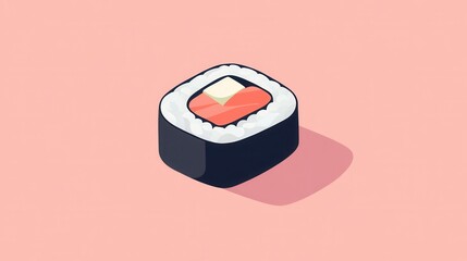 Poster - Discover the artistry of flat sushi roll icon showcasing Japanese cuisine in clean minimal style and pastel tones for a modern aesthetic appeal