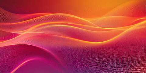 Wall Mural - abstract gradient wavy background. 3d illustration with purple orange waves and particles. bright il