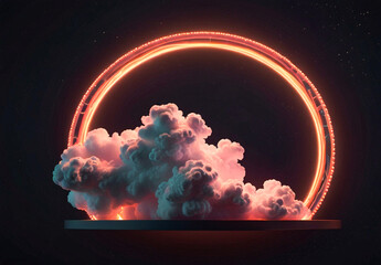 Wall Mural - illuminated with neon light ring on dark night sky.
