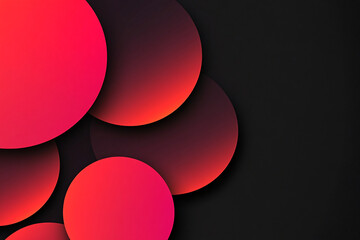 Poster - abstract background of many red circles on a black background. circles of different sizes and halftone with gradient. geometric modern illustration. banner design. minimalism