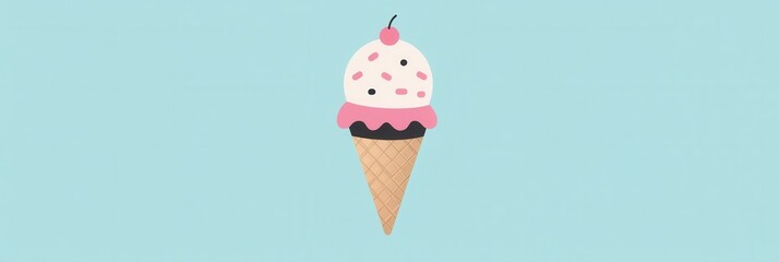 Aufkleber - Minimalistic ice cream cone logo designed in pastel colors with a playful and cute appearance set against a clean background